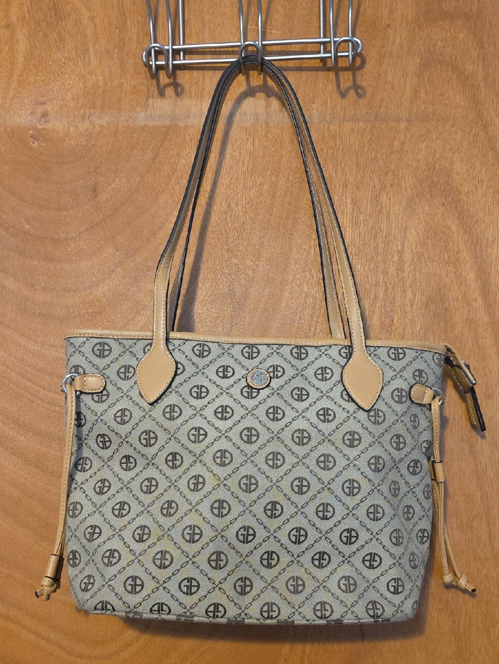Gianibernini Tan Trim Patterned Tote Bag